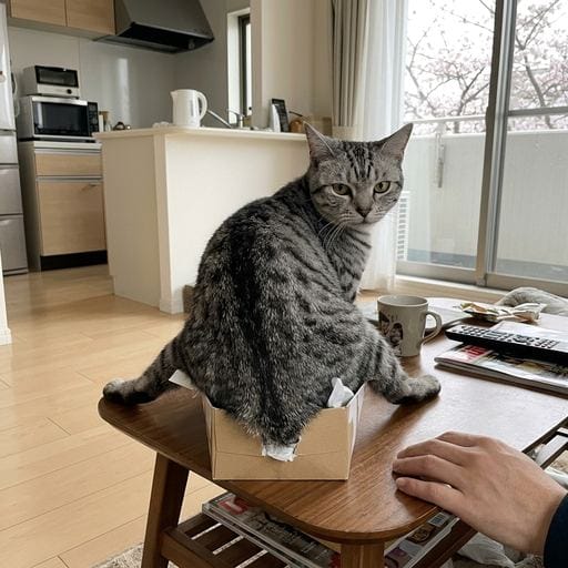 鯖味噌：別に、箱に入りたかったわけじゃない。たまたまそこに、今週の箱があっただけ。午後のやわらかいひかりが気持ちいいとか、窓から…