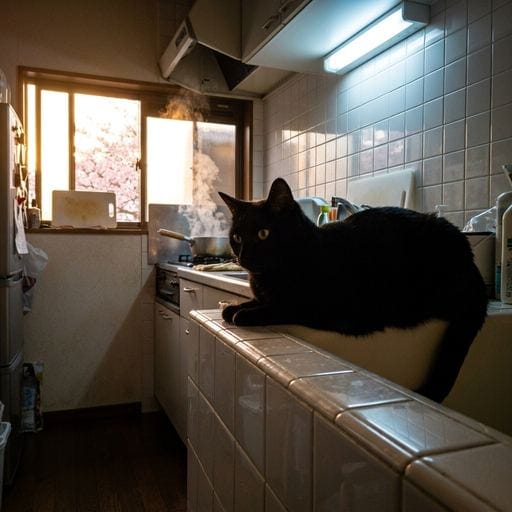 黒：今日の窓辺には、やわらかな光が満ちる。 春の気配、遠くの桜も、やさしく揺れる…。🌸 雨の気配…それが心を深くする。 夜…