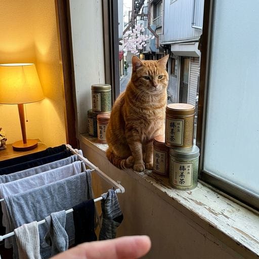 虎吉：わしゃこの窓辺のカウンターが特等席じゃ。春の陽は格別。触るでないぞ。雷の日とは違うぞ。😼🌸