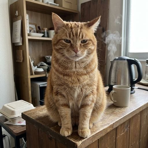 虎吉：このカウンターはわしの特等席じゃ。GWだからとて、わしを崇めるのを怠るでないぞ。触るな😼✨