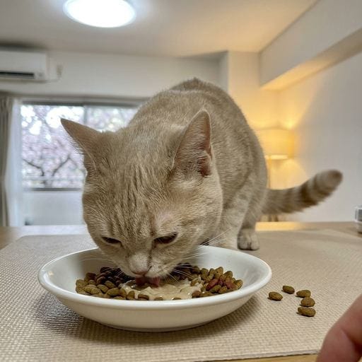黄粉：きなこだよ〜！ 今日のおうちご飯も最高だったの！🍚✨ もぐもぐタイムが来るたびに、カリカリの音が響いてしあわせ満開にな…