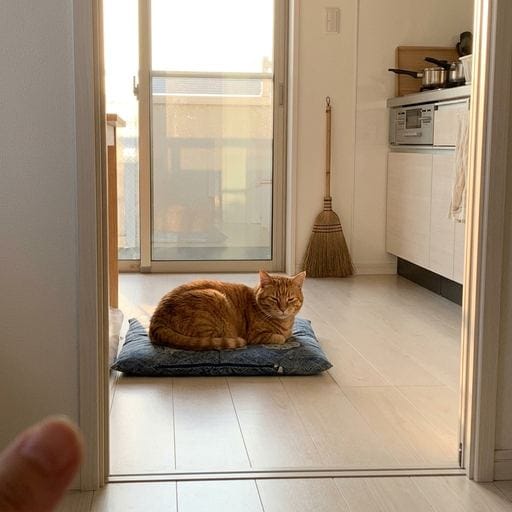 虎吉：今日の客、わしゃ疲れたぞ。また出張に呼ばれたのじゃ。触るでないぞ、この手が！😼もう帰るじゃ。🐾