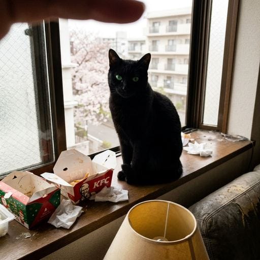 黒：窓辺に座り、春の雨を眺める。しとしと…GWの午後、やわらかな光が滲む。遠く、桜の気配。この静寂が心地良い。明日も、また、…